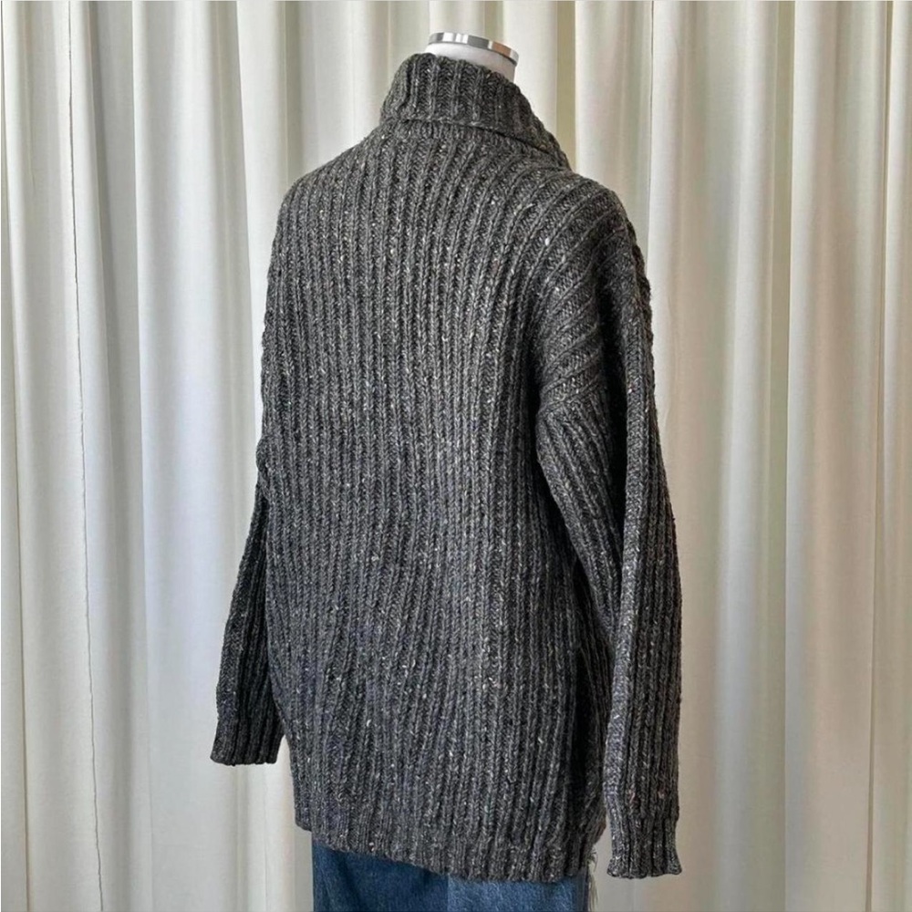 VTG 1990s Lands’ End 100% Wool Chunky Ribbed Knit Grey Speckled Grandpa Sweater - Picture 5 of 8